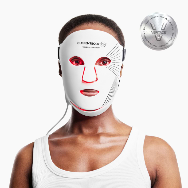 Series 2 red light mask worn on face during treatment