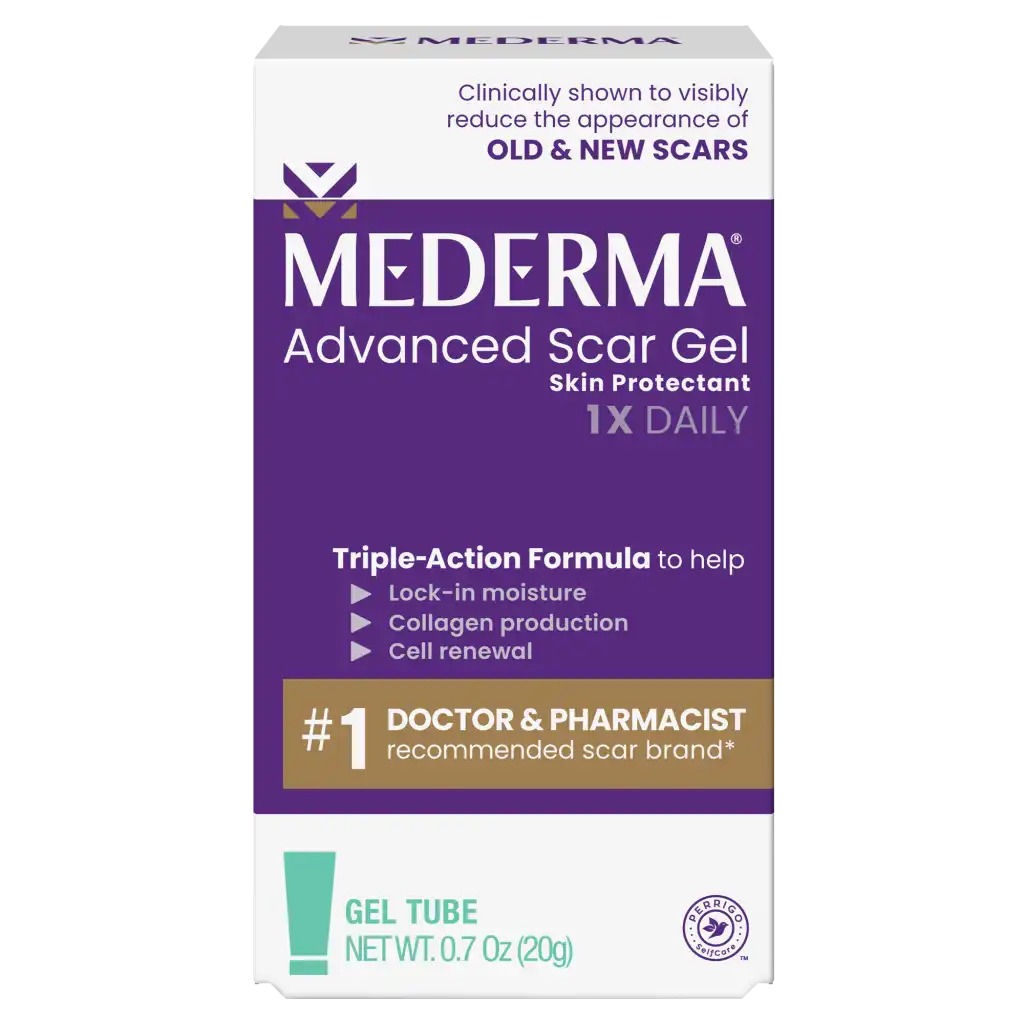 Mederma Advanced Scar Gel tube and carton